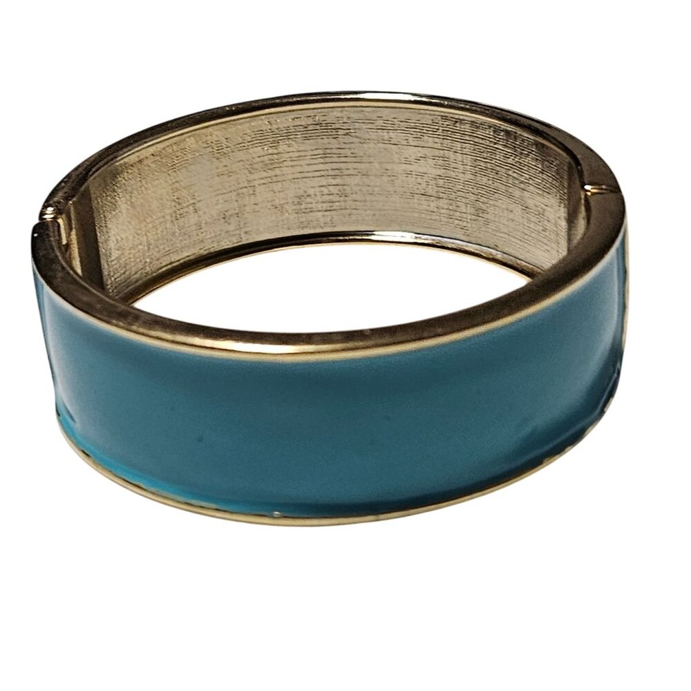 Vintage Turquoise Gold Tone Hinge Bangle Bracelet Retro 80s 90s Fashion Jewelry
